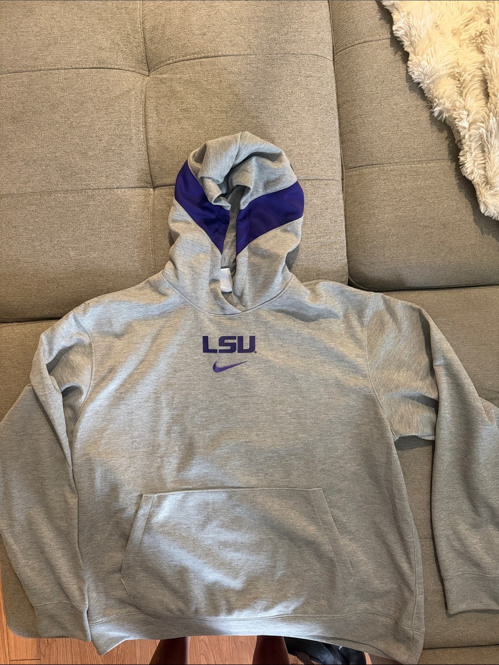 Nike LSU Gray Hoodie with Purple Accents